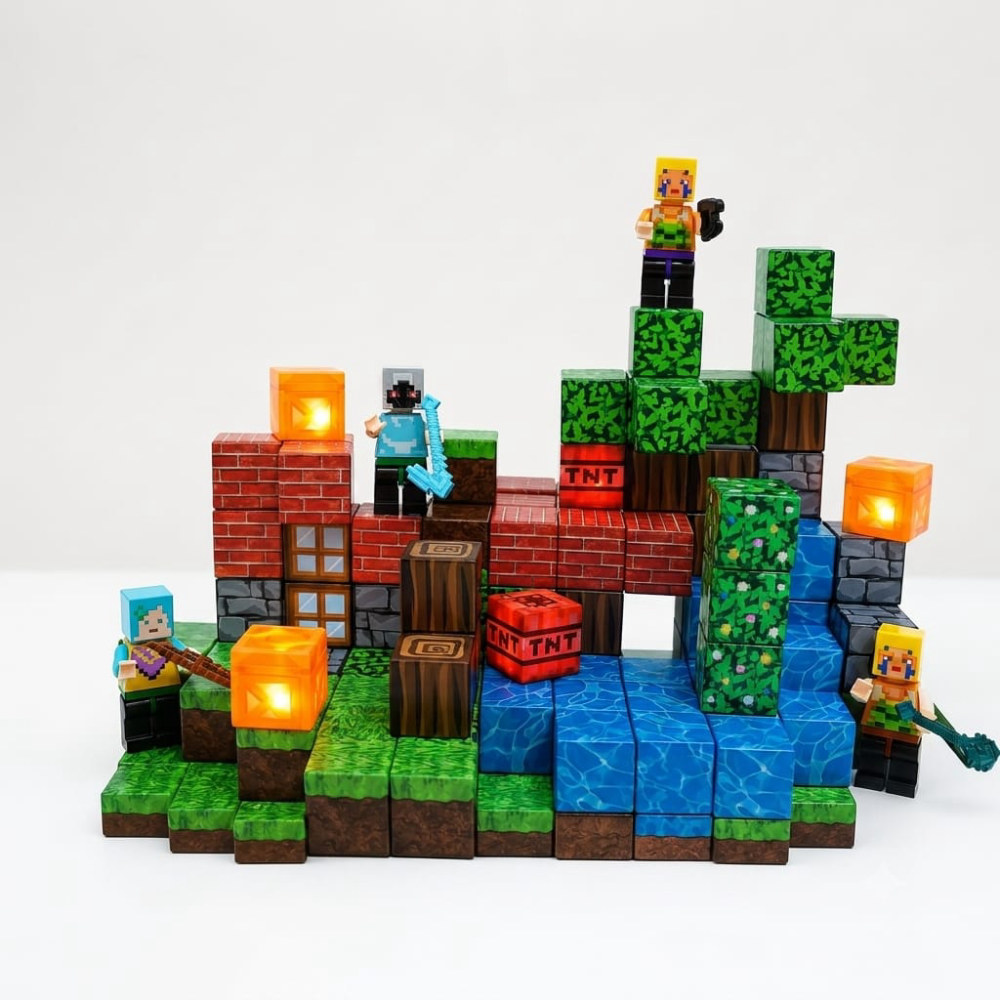 Bloques magnético minecraft zona clasica  de 105 Piezas con Luces  y 4 mini legos 