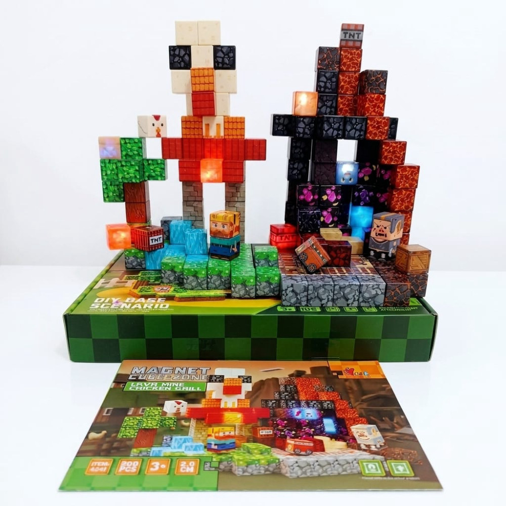 Bloques magnéticos minecraft -escenario volcán chicken 205 piezas