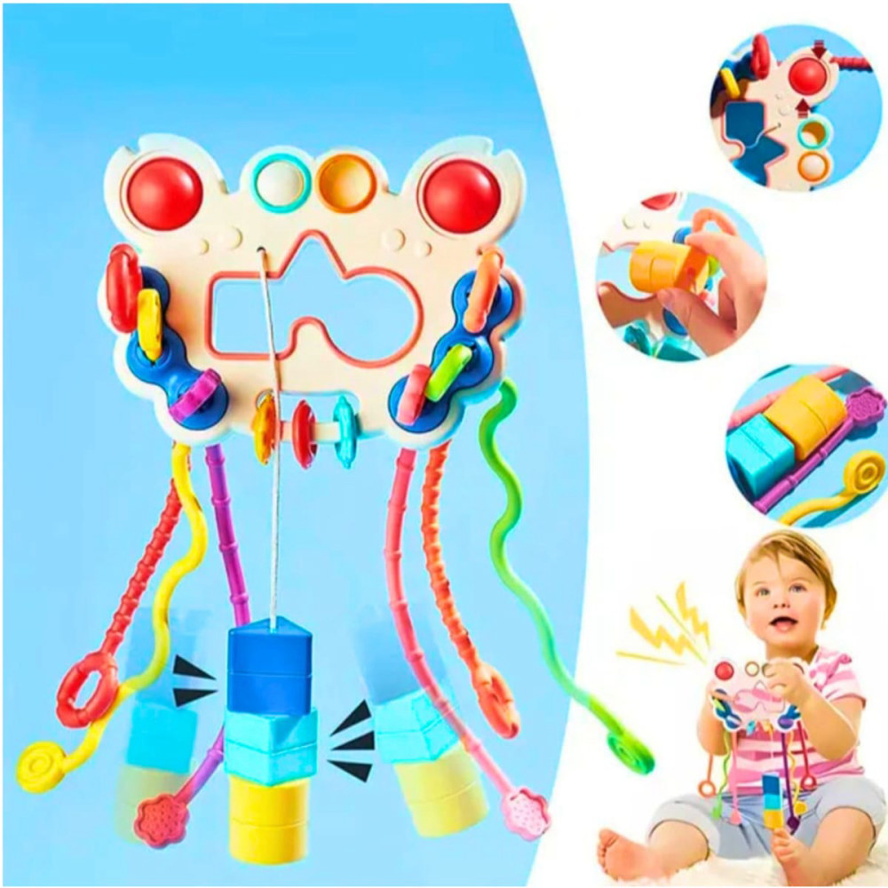 Juguete sensorial multifuncional de tracción, dentición y coordinación motriz.