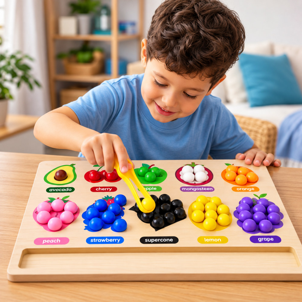Tablero de clasificación de frutas con pinza